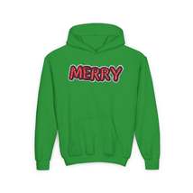 Merry Patch Chenille Badge Faux Christmas - Youth Heavy Blend Hooded Swe... - £32.76 GBP