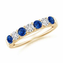 ANGARA Shared Prong Sapphire and Diamond Band in 14K Gold (Grade-AAA, Size-3.1) - £1,317.56 GBP