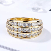 1.50Ct Natural Moissanite Chanel Set Wedding Band Ring 14K Yellow Gold Plated - £146.54 GBP