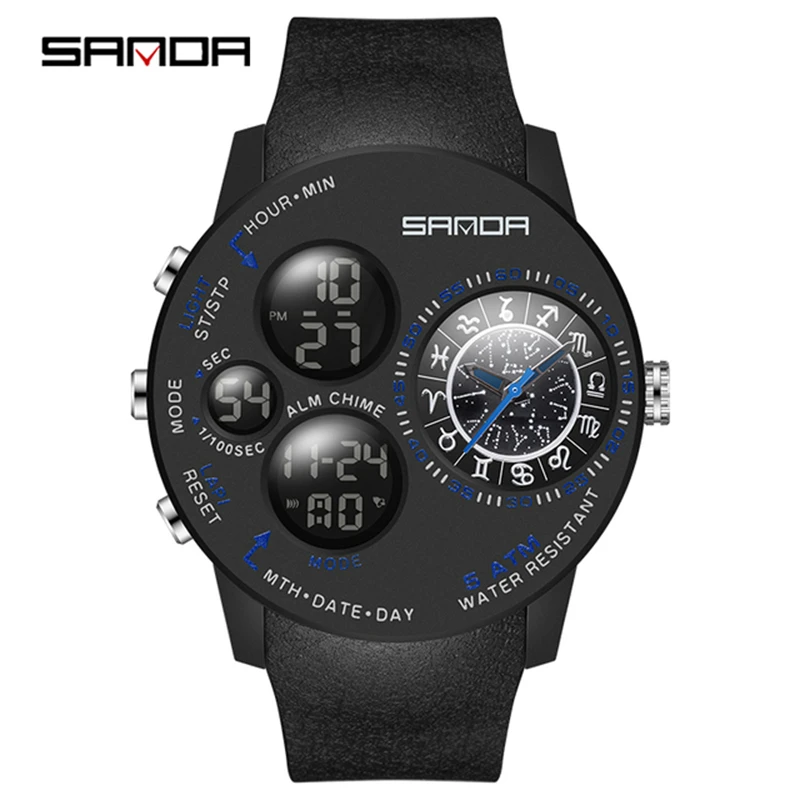 SANDA 6036 Fashion Outdoor Mens   Army  Watch Dual Display Waterproof Clock Digi - £95.54 GBP