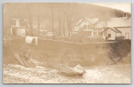 VT RPPC Vermont 1927 Flood Damaged Road Collapsed Bridge Onlookers Postcard E19 - £23.69 GBP