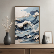 Japandi Wall Art Print - Texture Ocean Waves Japanese Artwork - Wabi Sabi   - £3.14 GBP
