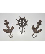 Scratch &amp; Dent Set of 3 Weathered Finish Anchor and Wheel Nautical Wall ... - £18.13 GBP