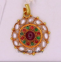22K Gold Pearl Jadau Vintage Fabulous Color Enamel Flower Pendant Jewelry PP30 - £418.70 GBP