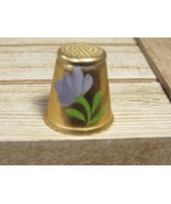 Thimble Shiny Gold Color Metal Hand Painted Purple Flowers Vintage 3/4&quot; - £4.48 GBP