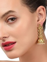 Gold Tone Leaves Twig Jhumki Earring For Women Kundan Jewelry Set - £14.18 GBP