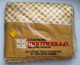 VTG Cannon Monticello No Iron Muslin Gold Checkered Full Flat Sheet Stat... - $22.55