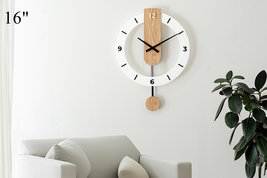 White large modern OAK wood wall clock, Vintage round silent digital gla... - $110.00