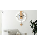 White large modern OAK wood wall clock, Vintage round silent digital gla... - £86.91 GBP