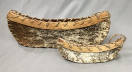 Vintage Lot 2 Birch Bark Canoes Small 7.5 In Large 13 In Rustic Country ... - $28.01