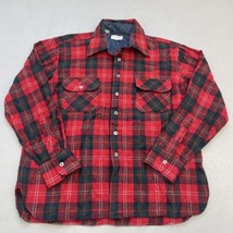 Vintage Arrow Flannel Shirt Adult Large Red Plaid Wool Button Long Sleeves Mens - £23.34 GBP