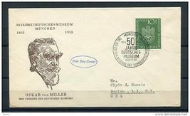 Germany 1953 First Day Cover Special Cancel. Oskar von Miller. Museum in Munich - £39.56 GBP
