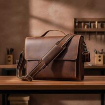 Unisex Genuine Leather Briefcase 14'' Laptop Bag  Brown Business Messeng... - $165.00