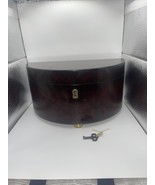 Vintage Bombay Company Half Moon Shaped Jewelry Box Wooden Brown With Key - $54.47 CAD