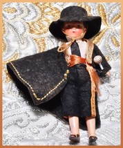 4” Hertwig German Miniature Doll Spanish Painted Bisque Antique Matador Cape Boy - $40.59