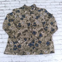 Karen Scott Sport Shirt Womens Large Green Floral Pearl Snap Long Sleeve Boho - $19.98