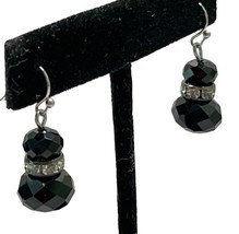 Dangle Earrings Black Beads Faceted Rhinestone Accents 3/4 Inch - £11.17 GBP
