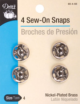 Dritz Sew-On Snaps 4/Pkg-Nickel-Plated Brass Size 4 - £5.44 GBP