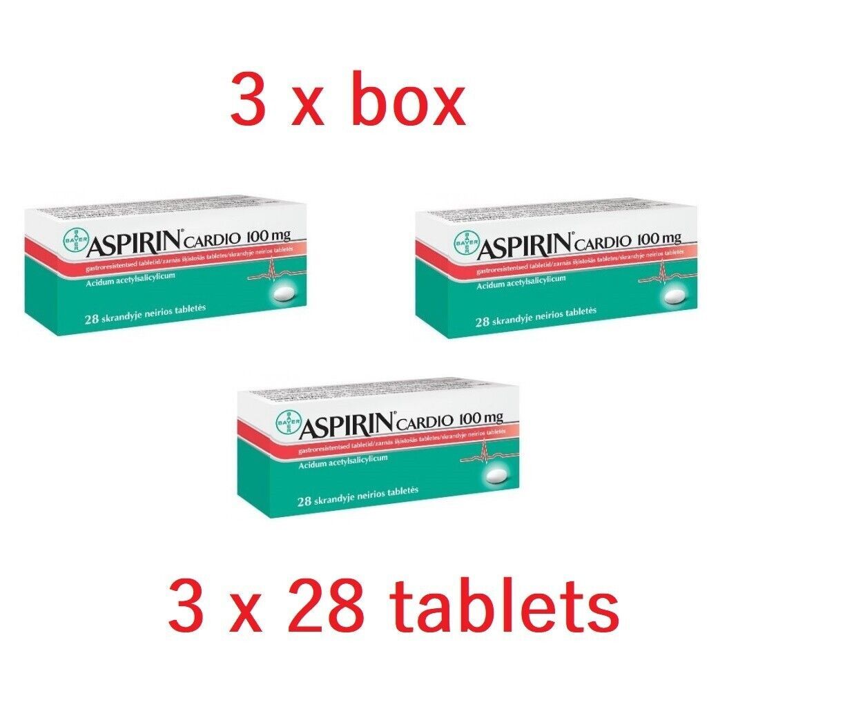 3 x pcs ASPIRIN CARDIO 100 mg Gastro Resistant Healty Heart Bayer 84 tablets Tab - £35.23 GBP