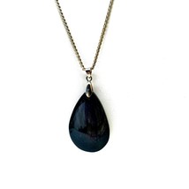 Vintage Sheen Obsidian Teardrop Pendant Necklace with Silver Tone Chain - $66.76