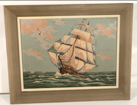Vintage Framed Paint By Numbers Ship Seascape Sailing Schooner Made In USA - £78.97 GBP