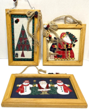 Vintage Quilted Christmas Framed Wall Art Snowman Tree Santa in Original... - £31.85 GBP