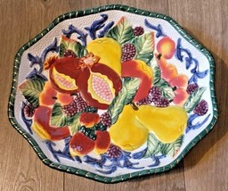  Vintage Fitz &amp; Floyd Earthenware Majolica Fruit Platter Dish Bowl 9&quot;x10&quot; - £19.46 GBP