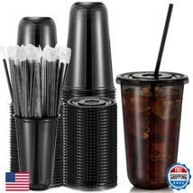 Ziliny 50 Set 18 oz Clear Plastic Cups with Lids and Straws, PET Disposa... - $50.97