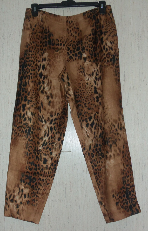 Primary image for NEW WOMENS SOCIALITE BY DANA BUCHMAN LEOPARD PRINT LINEN DRESS PANT   SIZE 14P