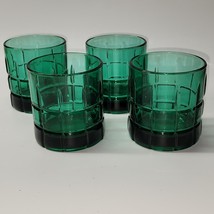 Anchor Hocking Tartan RARE Emerald Green 3½&quot; Old Fashioned Rocks Glass Set Of 4 - £31.95 GBP