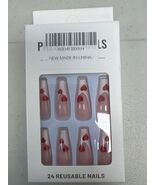 Valentine&#39;s Day Press On Nails Coffin Wine Red Pink Glitter 24 Pcs - $14.60 CAD