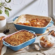 Set of 2 - Ceramic Stoneware Baking Dish Set in Blue Green Turquoise Ivory - $139.99