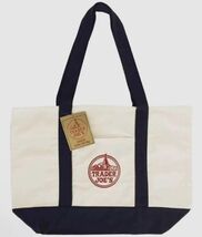 Trader Joes Large Tote Shopping Bag Cotton Canvas Embroidered Bag | Navy... - $19.55