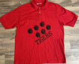 Vtg Pep Club Tigers Paws Single Stitch Solid Red Polo Shirt Mens Large USA - £9.20 GBP