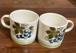 Set Of 2 Harmony House Iron Stone 4265 Blue Grapes Glass Cups Mugs Vintage Japan - £8.18 GBP