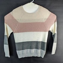 MISIA Color Block Striped Knit Sweater Medium White Pink Gray Cream - £17.58 GBP