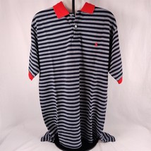 ✅ Ralph Lauren Polo Shirt Pique Knit Blue Red White Stripe Cotton Size M Vintage - £19.60 GBP