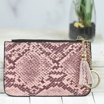 Katie Faux Snakeskin Tassel Keyring Pouch Blush Black - £11.68 GBP