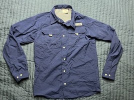 Columbia PFG Omni Shade Long Sleeve Button Up Shirt Youth Large Blue - $11.88