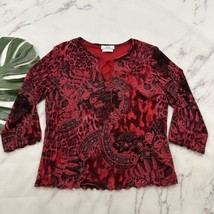 AGB Womens Vintage Y2k Mesh Knit Top Size L Red Pink Paisley Floral Boho - £21.42 GBP