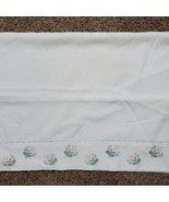 Vintage Pillow Case Cover Pink Blue Cross Stitch w/ Crochet Edge 28x20 Inch - $14.00