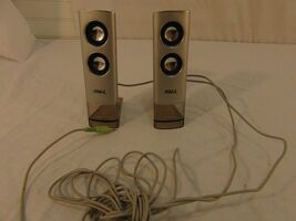 Avol Silver Wired 2&quot; X 6&quot; Miniature Desk Speaker System - $12.16