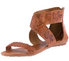 Womens Mexican Huaraches Real Leather Sandals Zipper Light Brown Ankle Z... - $34.95