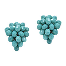 Trendy Turquoise Colored Crystals Clustered Grape Clip On Earrings - £16.61 GBP