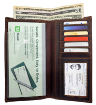 Men Premium Vintage Leather RFID Blocking Slim Bifold Long Checkbook Cover - £13.92 GBP