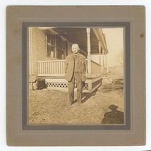 Antique Circa 1900s Small Cabinet Card Older Man In Suit Standing by Front Porch - £7.46 GBP