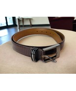 Genuine Italian Leather Brown Men’s Reptile Look Chrome Buckle Size 38 USA - $487.03 MXN