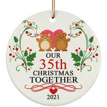 Our 35th Christmas Together 35 Year Anniversary Bear Couple Love Circle Ornament - £15.44 GBP