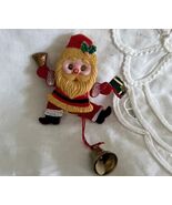 Vintage Dancing Santa Claus Pin Brooch Red Plastic Bell Pull String Slee... - $18.80