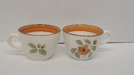 Stangl Pottery 4 Coffee Tea Cup Bittersweet Orange Floral Hand Painted Vintage - £18.39 GBP